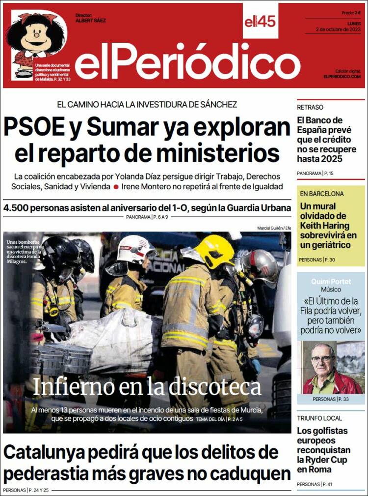 Portada de El Periódico (España)