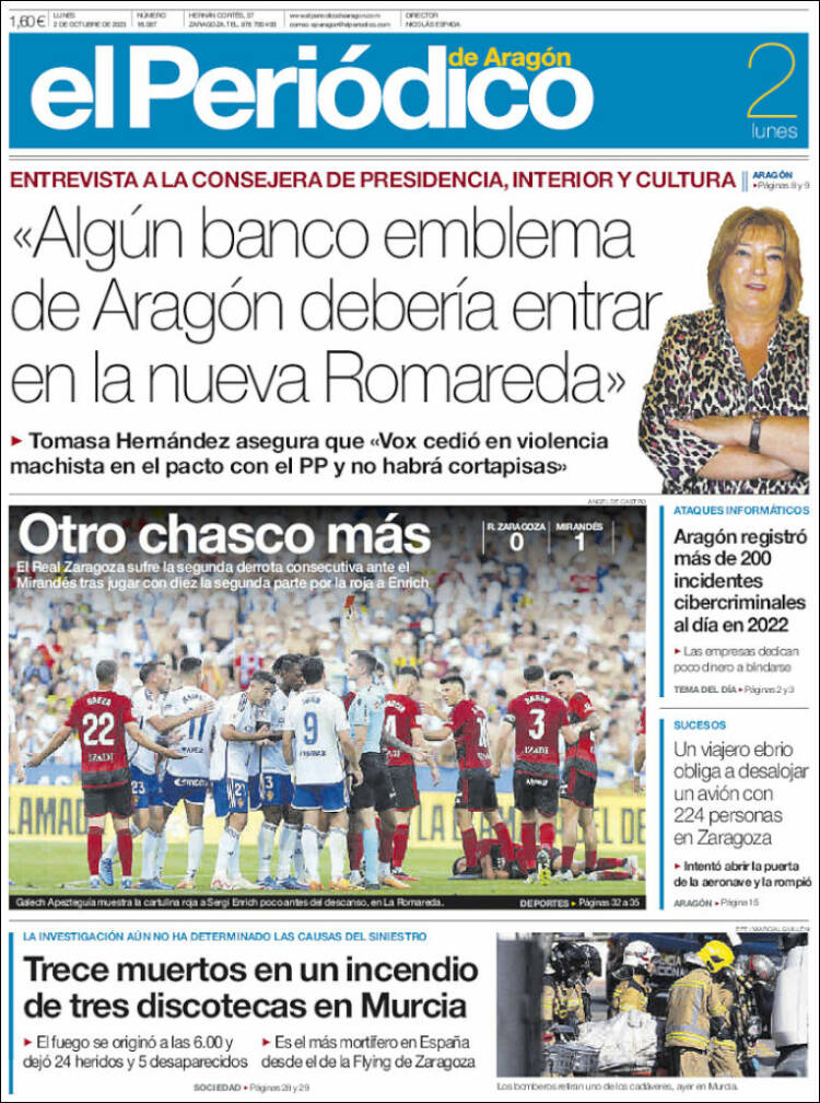 Portada de El Periódico de Aragón (España)