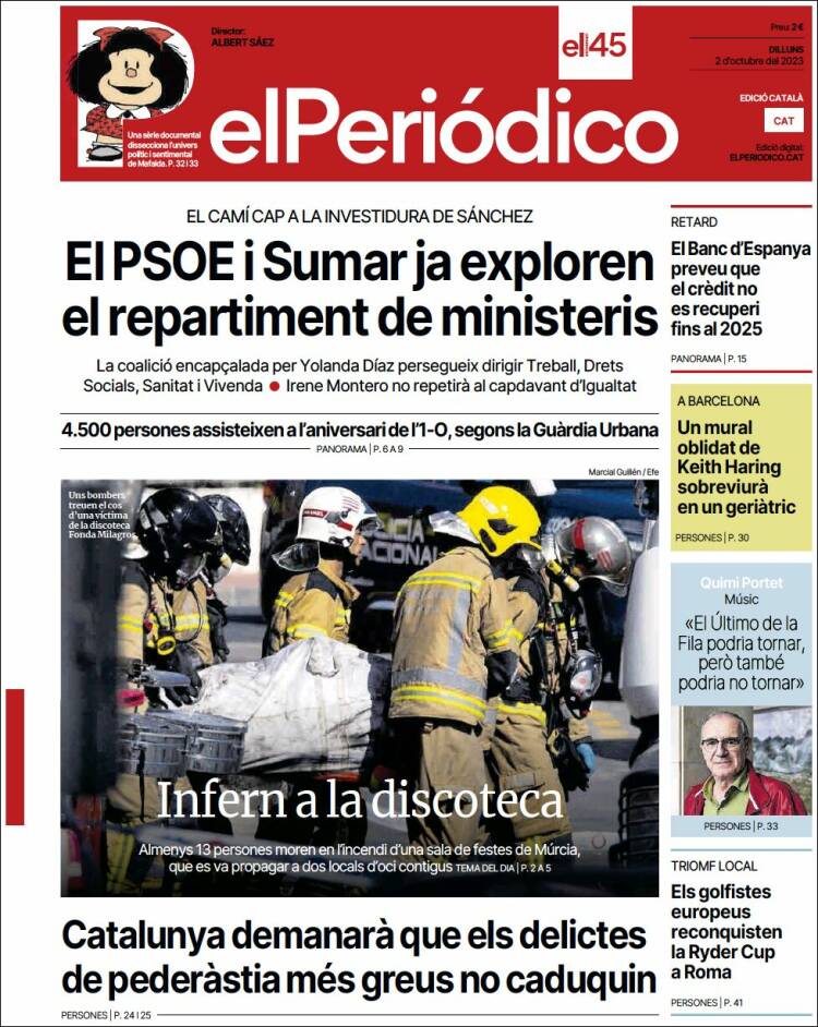 Portada de El Periódico de Catalunya (España)