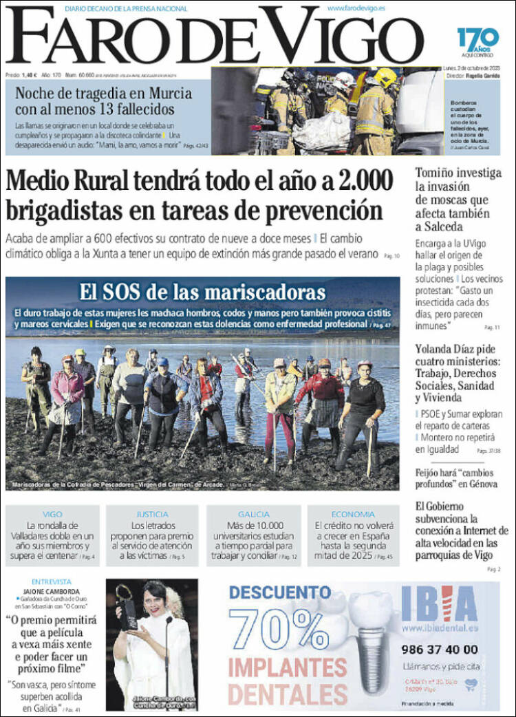 Portada de Faro de Vigo (España)