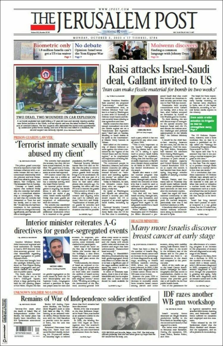 Portada de The Jerusalem Post (Israel)