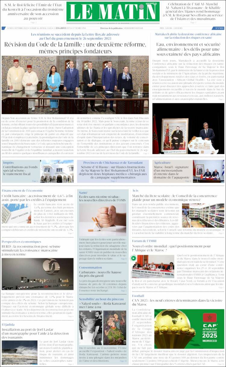 Portada de Le Matin (Marruecos)