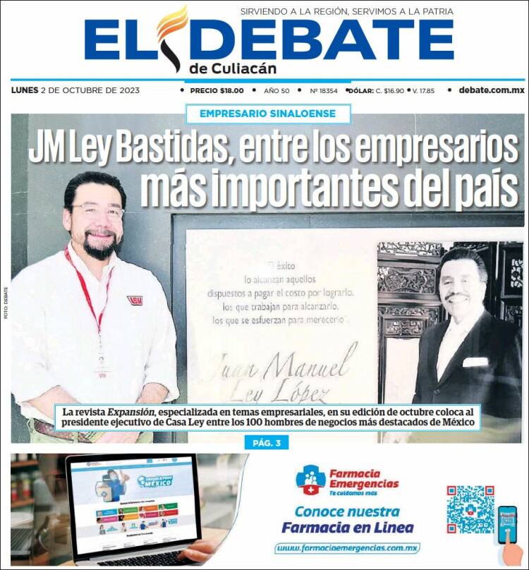 Portada de El Debate de Culiacán (México)