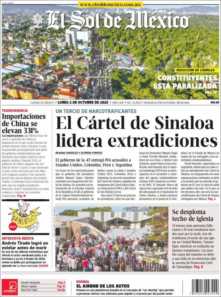 Portada de El Sol de México (México)