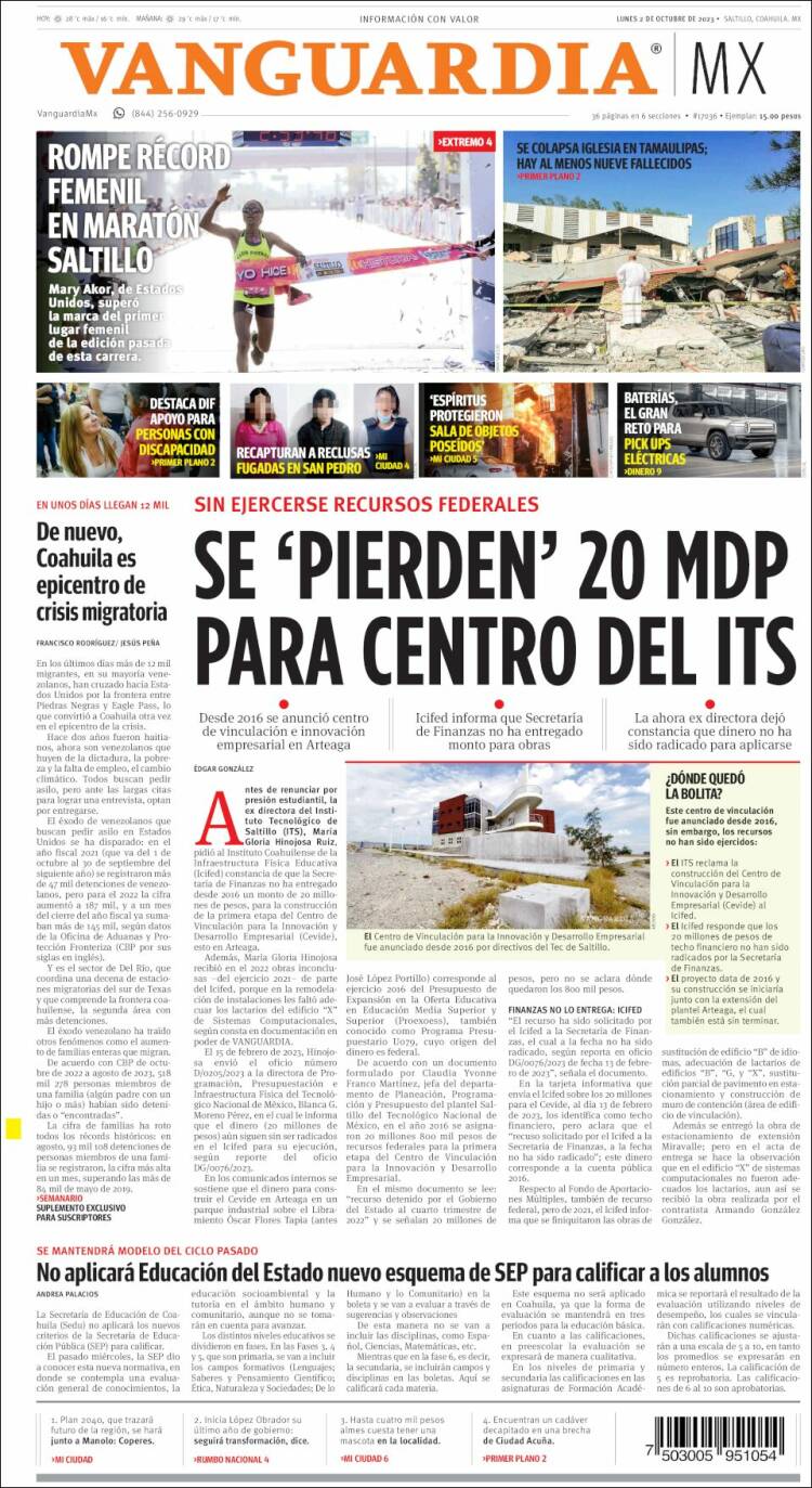 Portada de Vanguardia (México)