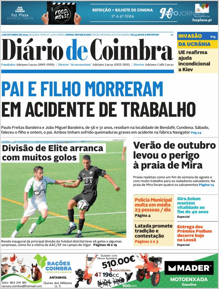 Portada de Diário de Coimbra (Portugal)
