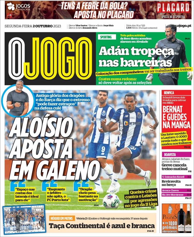 Portada de O Jogo (Portugal)