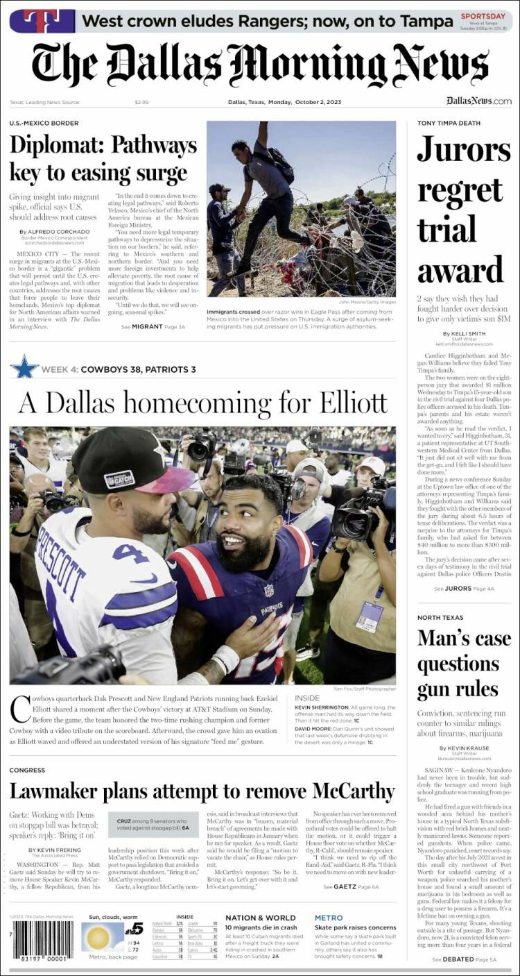 Portada de Dallas Morning News (USA)