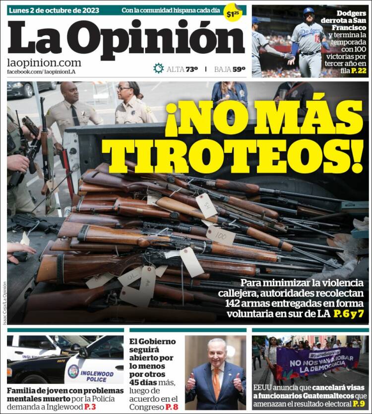 Portada de La Opinión (USA)