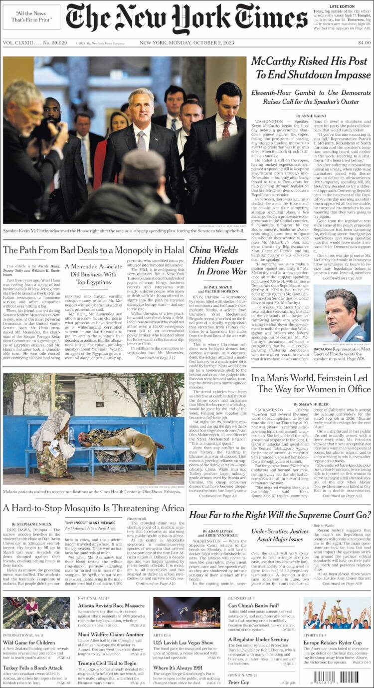 Portada de New York Times (USA)