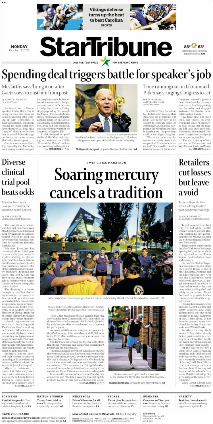 Portada de Star Tribune (USA)
