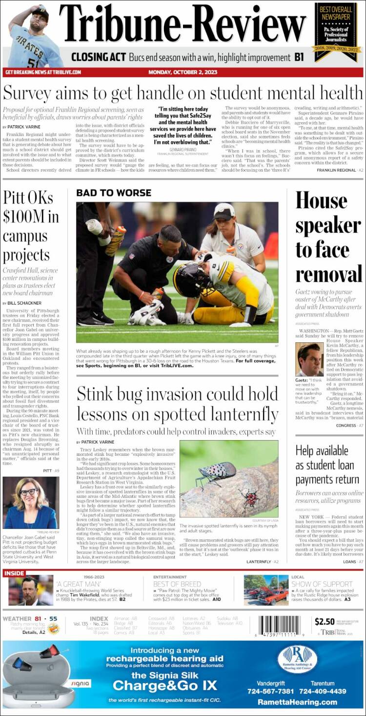 Portada de Tribune-Review (USA)