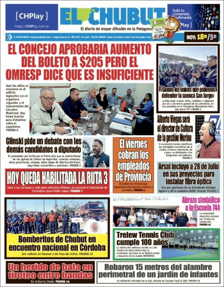 Portada de El Chubut (Argentina)