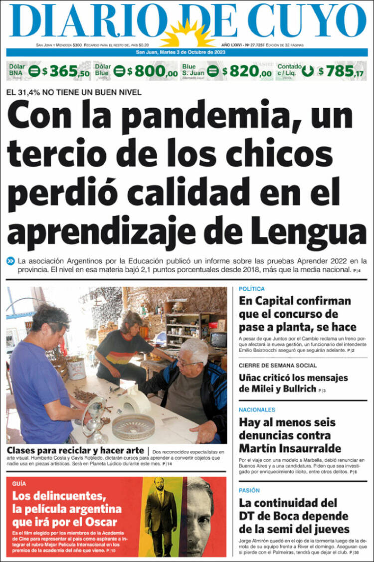 Portada de Diario de Cuyo (Argentina)