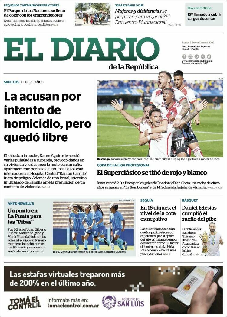 Portada de Diario de la República (Argentina)
