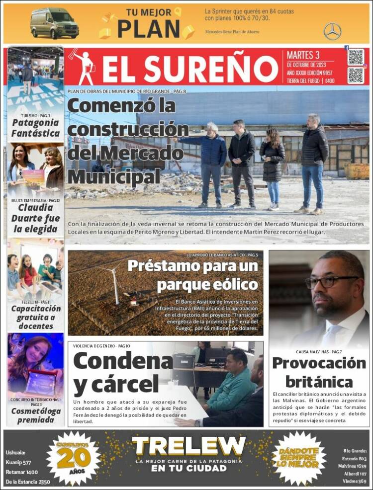 Portada de Diario El Sureño (Argentina)
