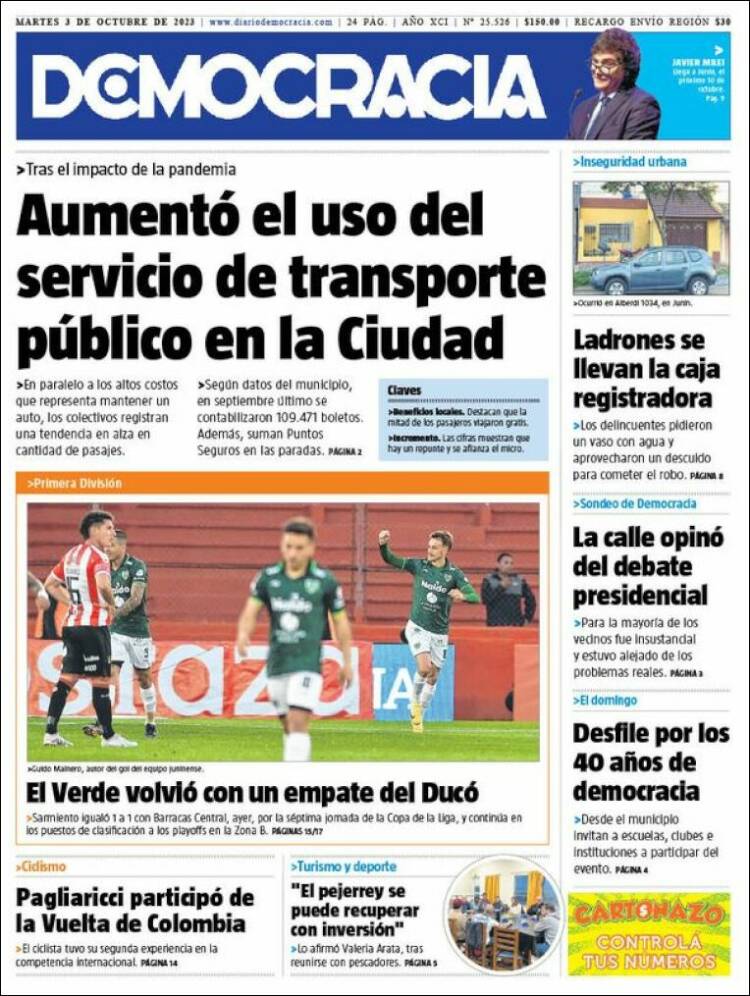 Portada de Diario Democracia (Argentina)
