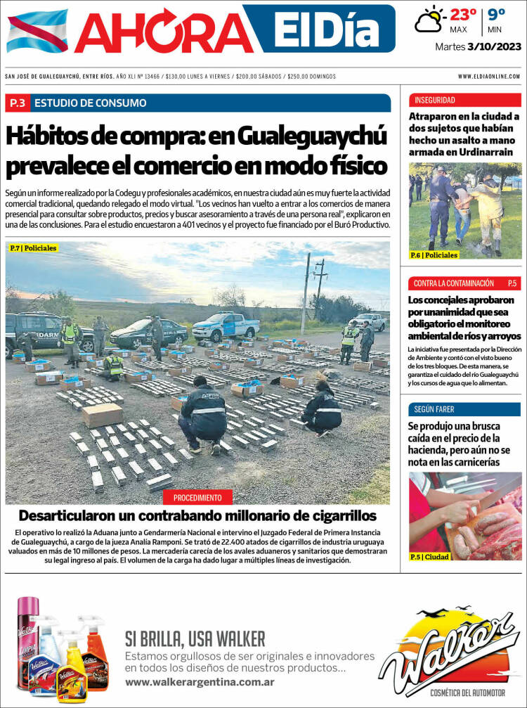 Portada de El Día de Gualeguaychú (Argentina)