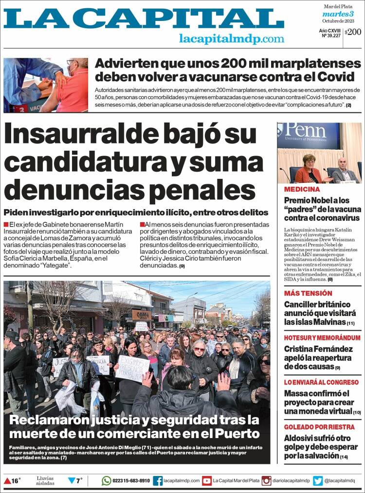 Portada de Diario La Capital - Mar del Plata (Argentina)