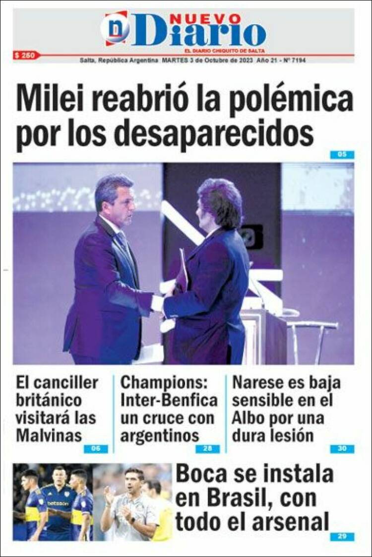 Portada de Nuevo Diario de Salta (Argentina)