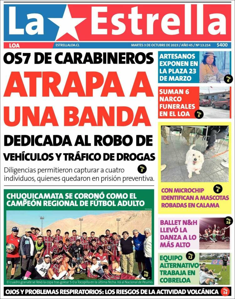 Portada de La Estrella de Loa (Chile)