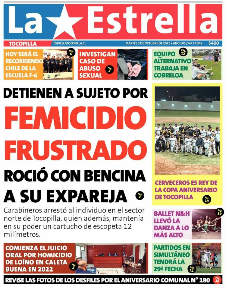 Portada de La Estrella de Tocopilla (Chile)