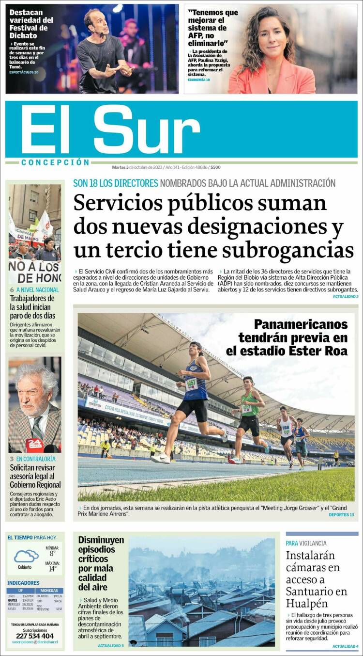 Portada de El Sur (Chile)