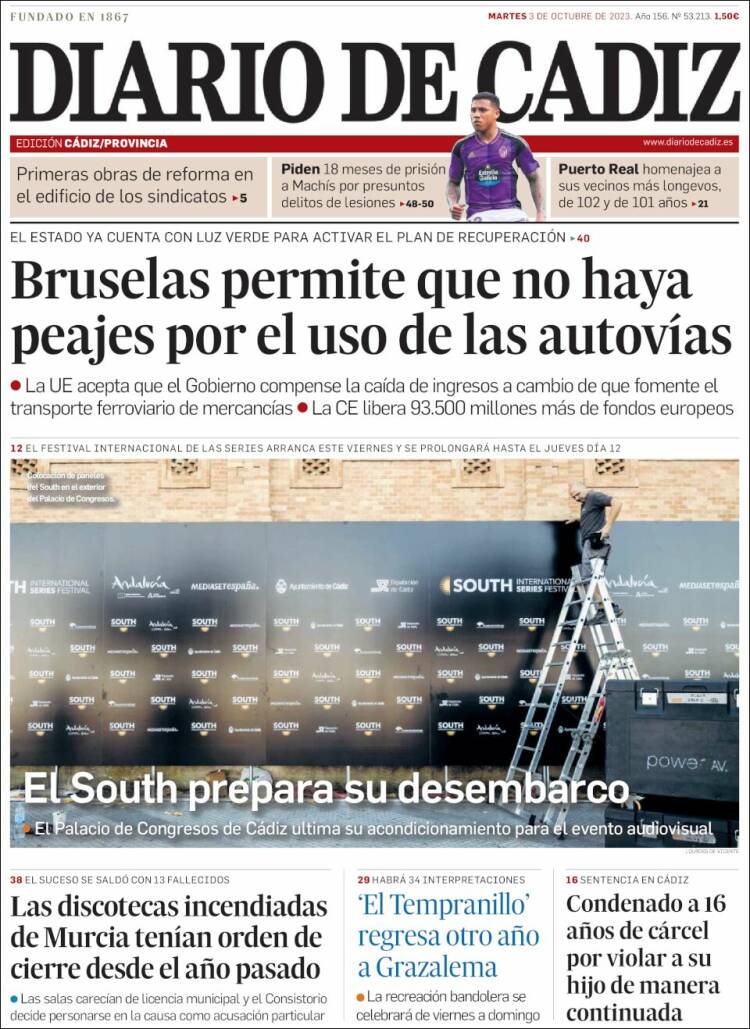 Portada de Diario de Cádiz (España)