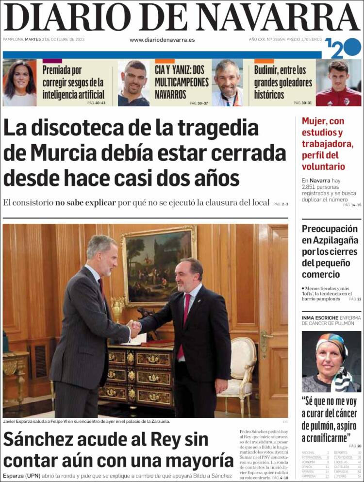 Portada de Diario de Navarra (España)