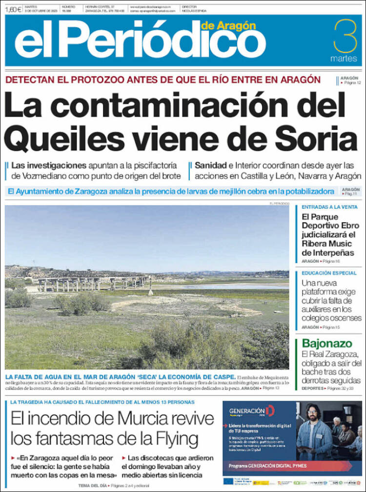 Portada de El Periódico de Aragón (España)