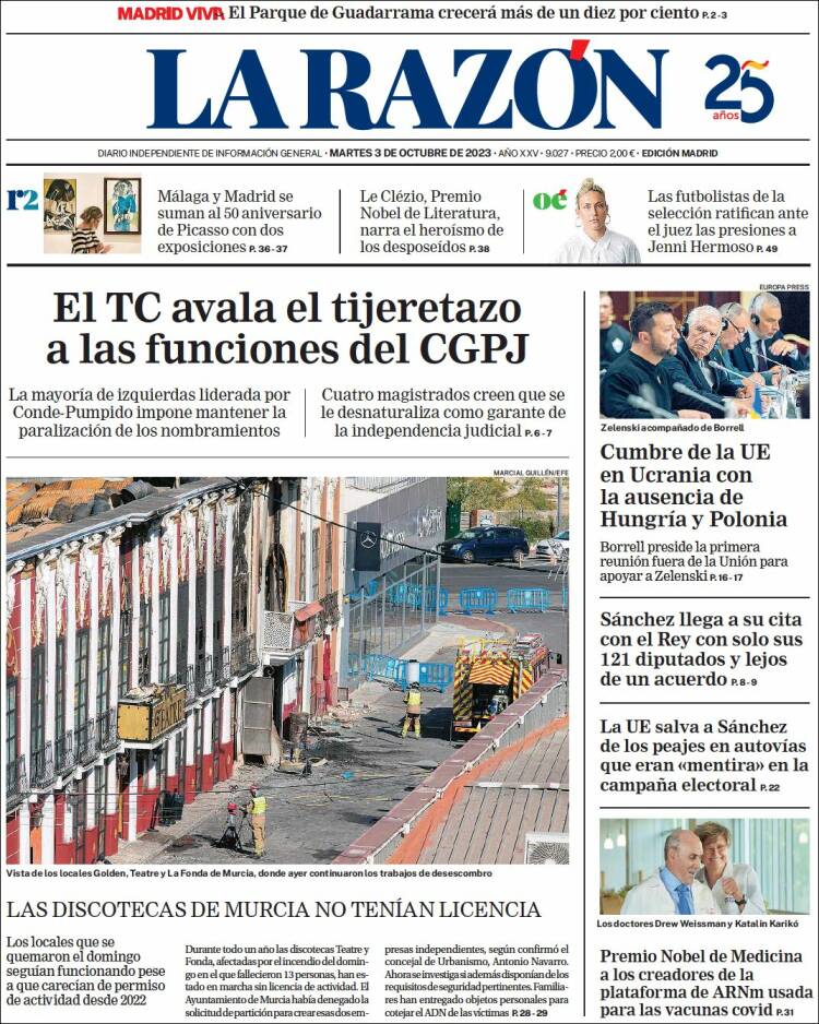 Portada de La Razón (España)