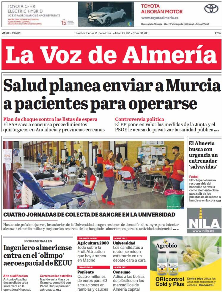 Portada de La Voz de Almería (España)