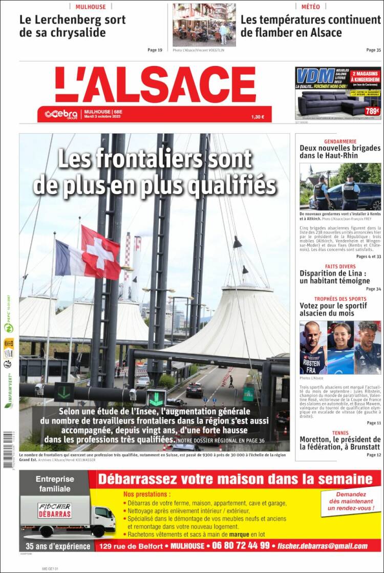 Portada de Journal L'Alsace (Francia)