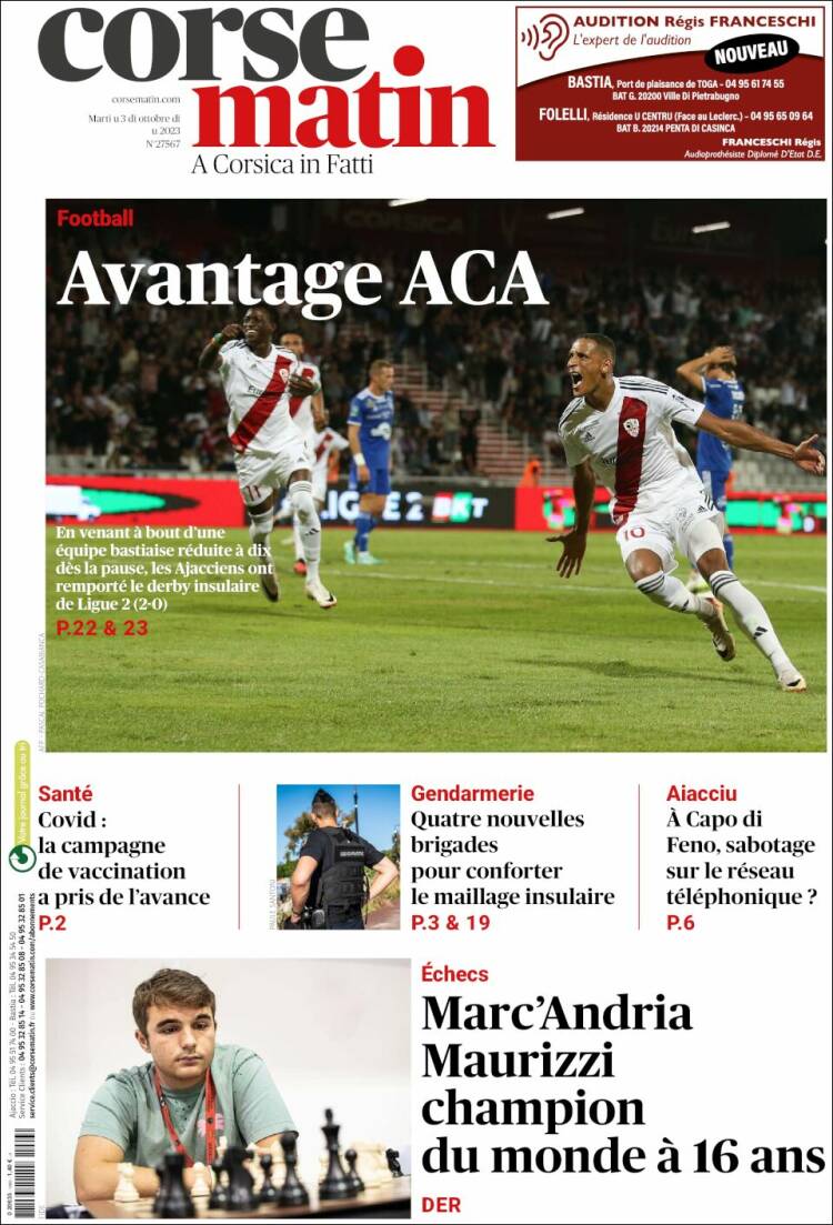 Portada de Corse-Matin (Francia)