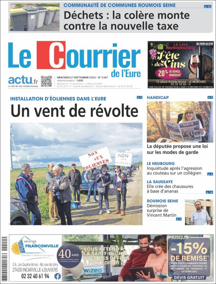 Portada de Le Courrier de l'Ouest (Francia)