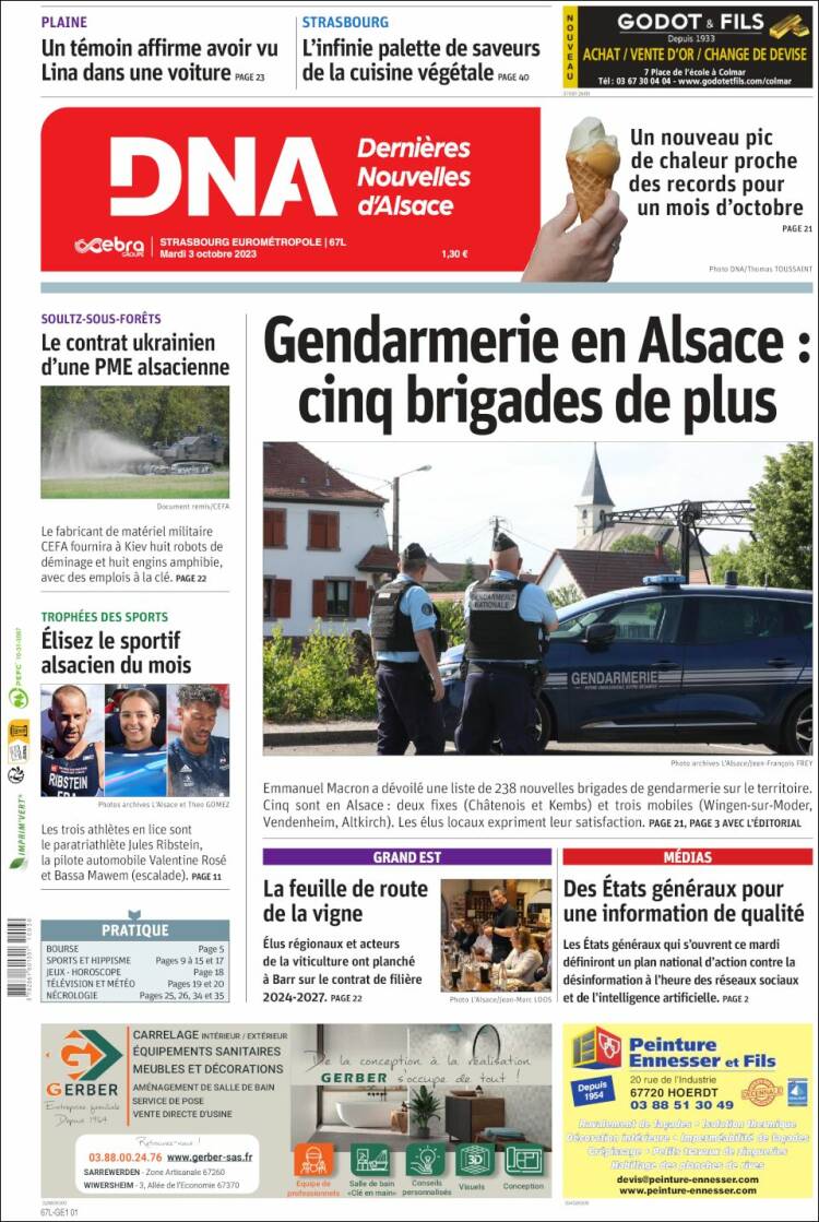 Portada de Les Dernières Nouvelles d'Alsace (Francia)