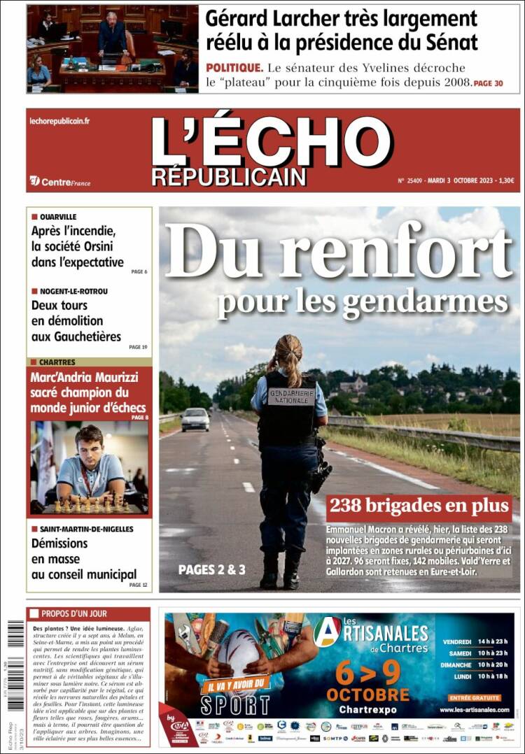 Portada de L'Echo Républicain (Francia)
