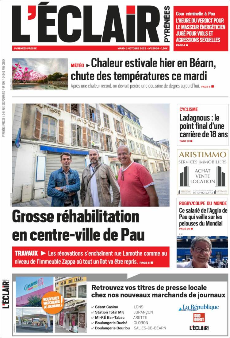 Portada de L'Eclair des Pyrénées (Francia)