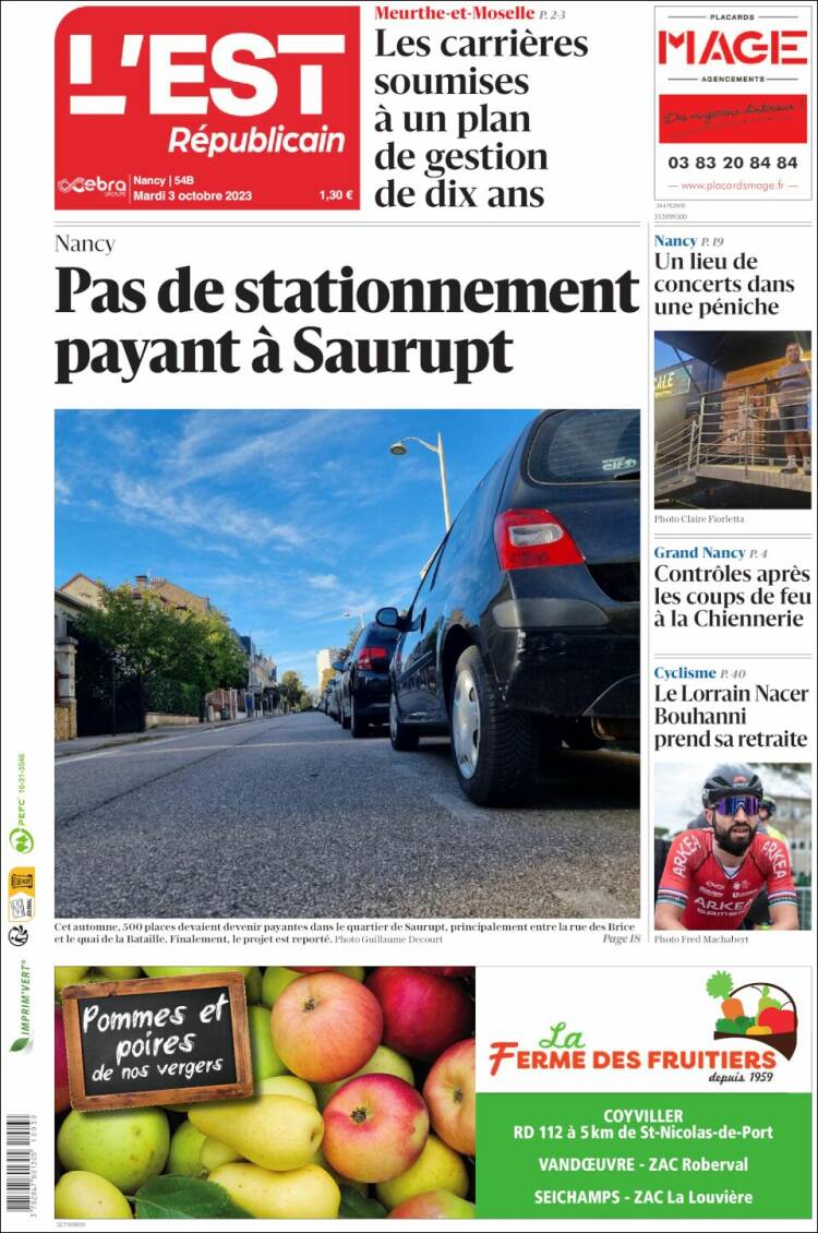 Portada de L'Est Republicain (Francia)