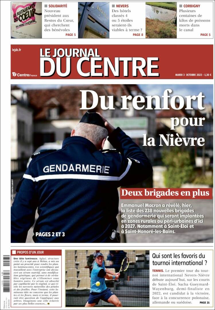 Portada de Le Journal du Centre (Francia)