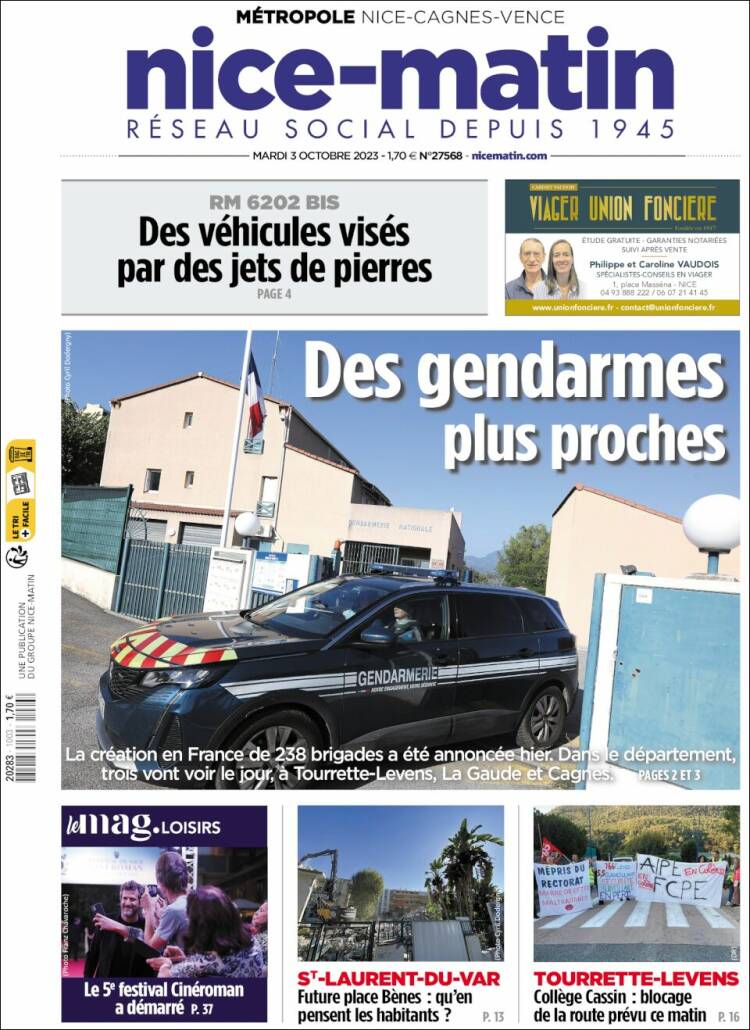 Portada de Nice-Matin (Francia)