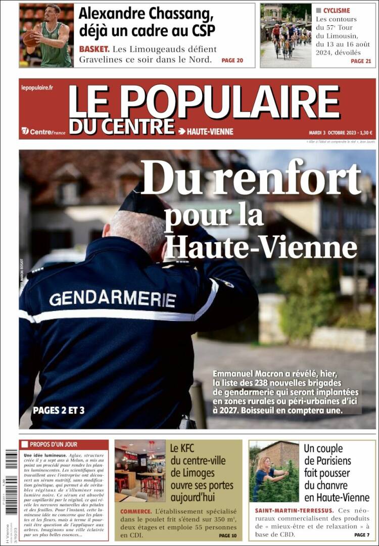 Portada de Le Populaire du Centre (Francia)