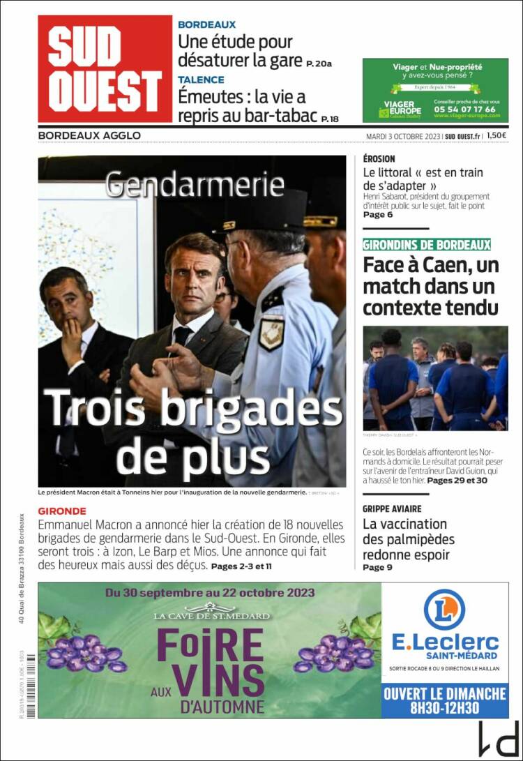 Portada de Sud Ouest (Francia)
