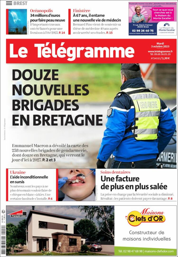 Portada de Télégramme (Francia)