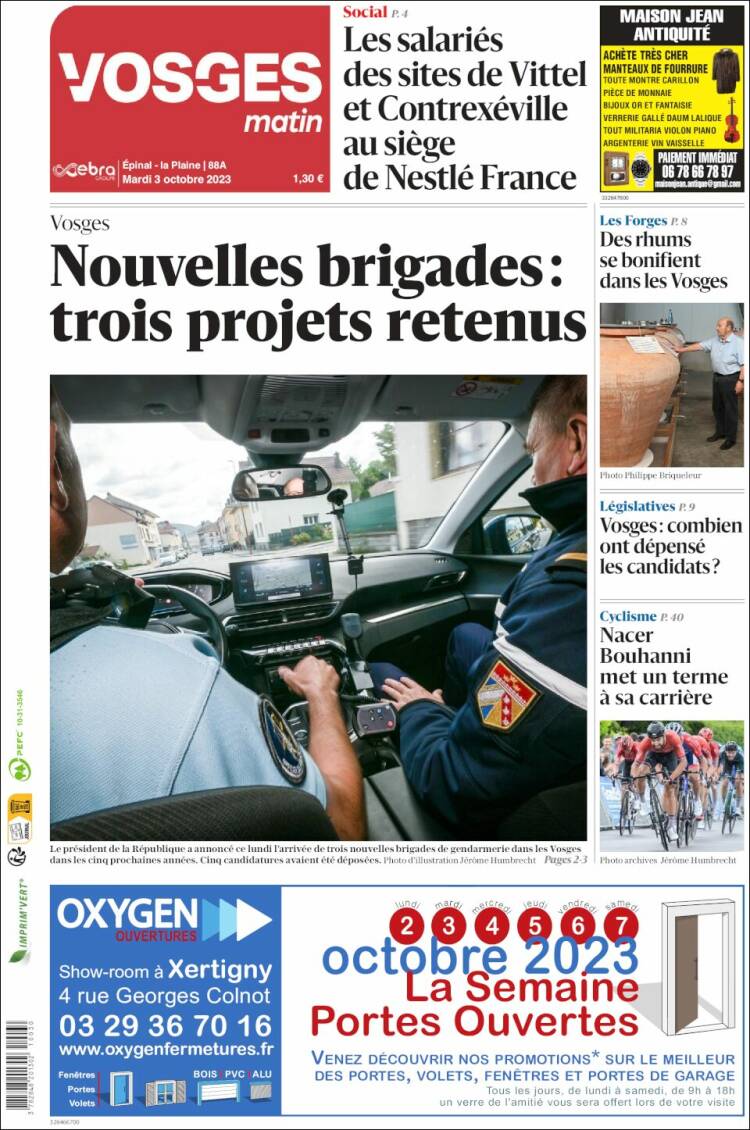 Portada de Vosges Matin (Francia)
