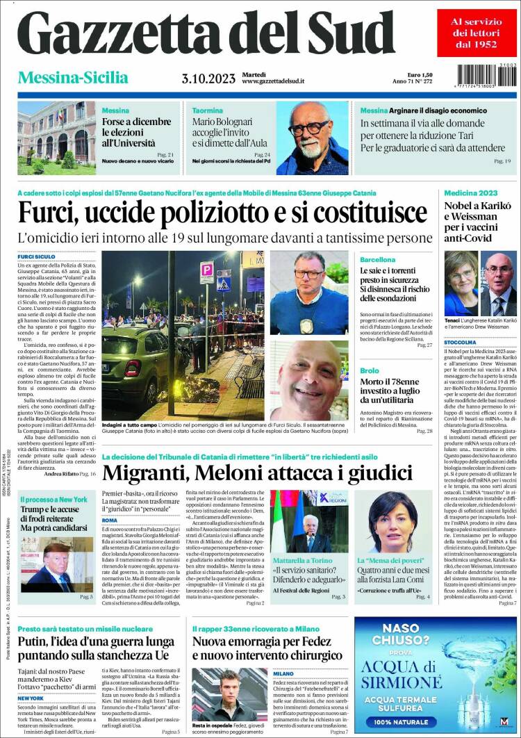 Portada de Gazzetta del Sud (Italia)
