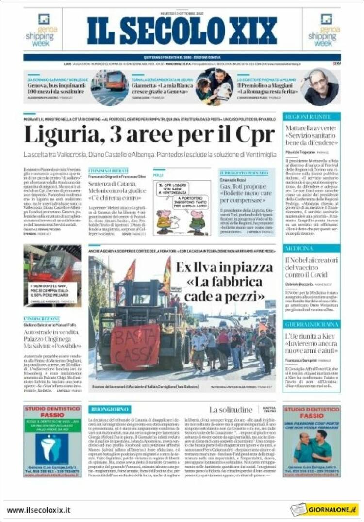 Portada de Il Secolo XIX (Italia)