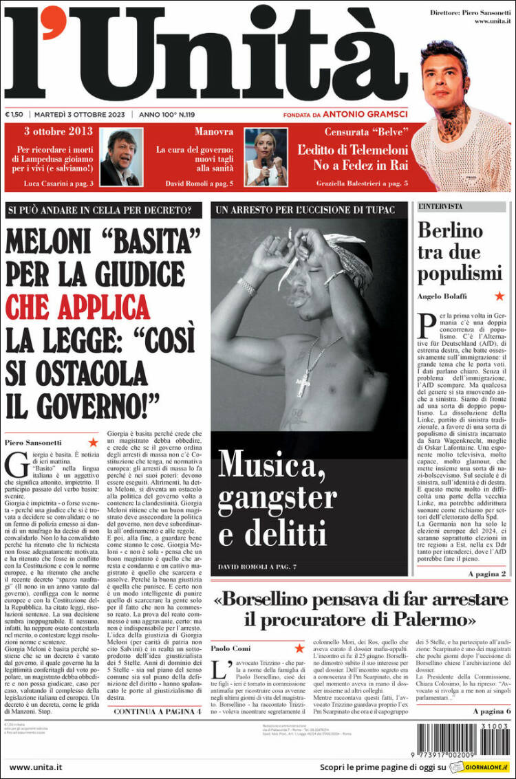 Portada de l'Unità (Italia)