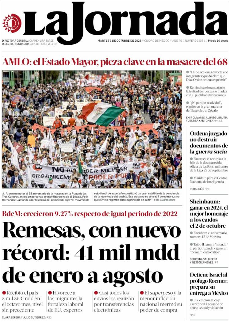 Portada de La Jornada (México)