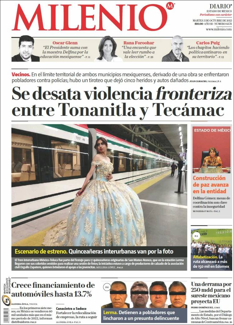 Portada de Milenio - Estado de México (México)